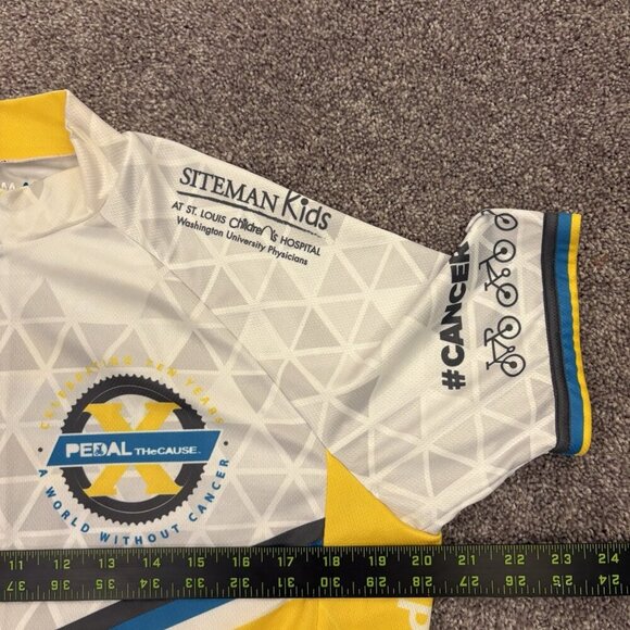 Primal Men's Cycling Full Zip Jersey Size M White Yellow Pedal The Cause EUC - Picture 11 of 14